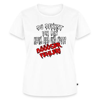 Du denkst ich bin klein lieb & nett Böser Fehler - Frauen Premium Bio T-Shirt - Weiß - Vorne - AI Model Female 172 dark (172cm)