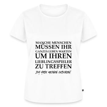 Fussball Mama Geschenk Lieblingsspieler geboren - Frauen Premium Bio T-Shirt - Weiß - Vorne - AI Model Female 172 dark (172cm)