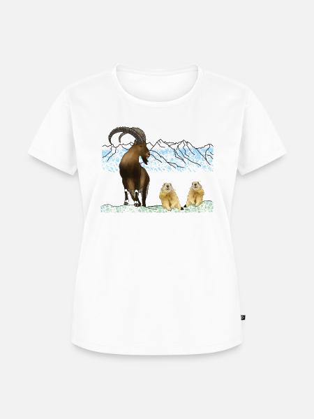 Steinbock, Murmeltiere, Berge - Frauen Premium Bio T-Shirt - Weiß