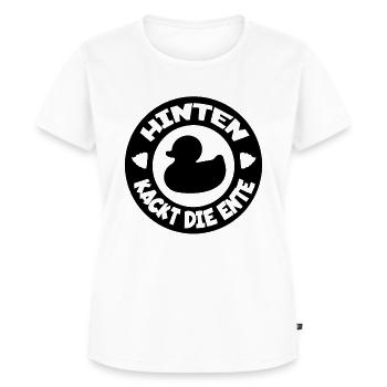 Hinten kackt die Ente Fun T-Shirt lustiger Spruch - Frauen Premium Bio T-Shirt - Weiß - Vorne - AI Model Female 172 dark (172cm)