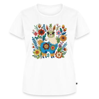 Baby-Alpaka in einem Blumenbeet - Frauen Premium Bio T-Shirt - Weiß - Vorne - AI Model Female 172 dark (172cm)