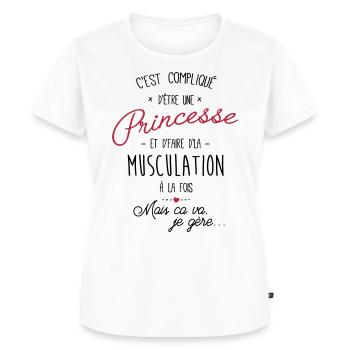 princesse et Musculation - T-shirt Premium bio Femme - blanc - Devant - AI Model Female 172 dark (172cm)