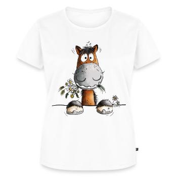 Happy Pferd Mit Blumen Geburtstag - Frauen Premium Bio T-Shirt - Weiß - Vorne - AI Model Female 172 dark (172cm)