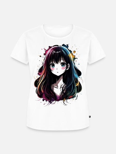 Anime Mädchen mit buntem Farbverlauf - Frauen Premium Bio T-Shirt - Weiß