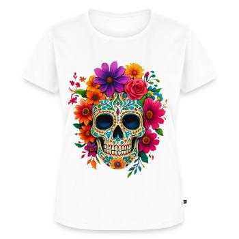Bunter Zuckerschädel mit Blumen - Frauen Premium Bio T-Shirt - Weiß - Vorne - AI Model Female 172 dark (172cm)