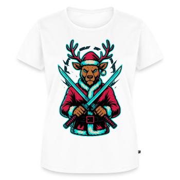 Neon Samurai Rentier Weihnachts Shirt - Frauen Premium Bio T-Shirt - Weiß - Vorne - AI Model Female 172 dark (172cm)