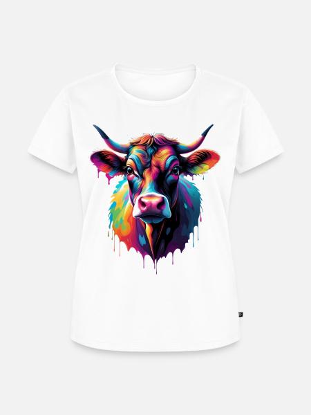 Bunte Kuh Kopf Farbexplosion - Frauen Premium Bio T-Shirt - Weiß