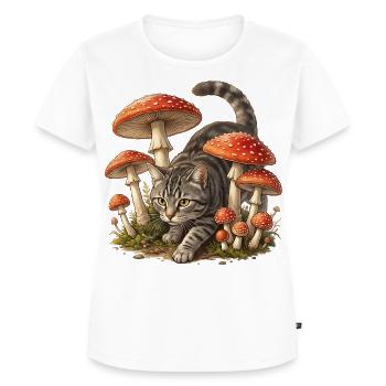 Chat dans la forêt de champignons Art fantastique - T-shirt Premium bio Femme - blanc - Devant - AI Model Female 172 dark (172cm)