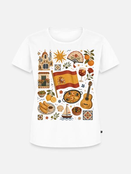 Spanien | Tapas, Sonne & Lebensfreude - Frauen Premium Bio T-Shirt - Weiß