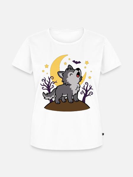 Süßer Heulender Wolf Halloween-Mond - Frauen Premium Bio T-Shirt - Weiß
