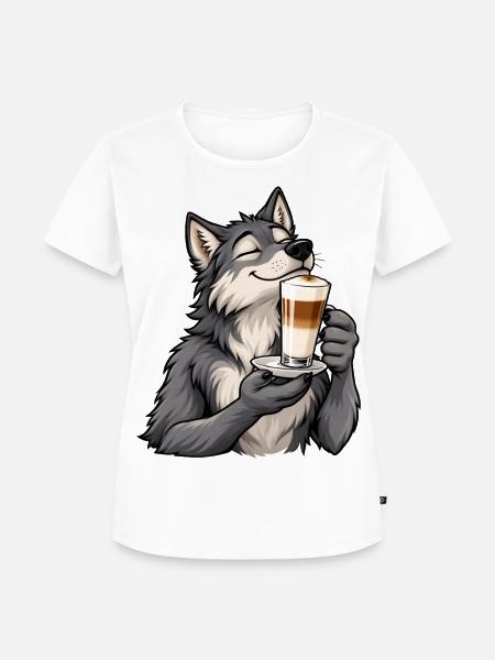Wolf mit Latte Macchiato - Frauen Premium Bio T-Shirt - Weiß