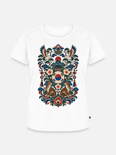 Südkorea | Tiger, Kraniche & Hanbok-Stil - Frauen Premium Bio T-Shirt - Weiß