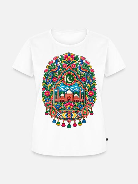 Pakistan | Pfauen, Moschee & Paisley - Frauen Premium Bio T-Shirt - Weiß