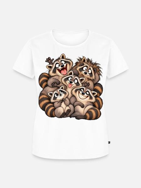 Fröhliche Waschbären-Familie - Frauen Premium Bio T-Shirt - Weiß