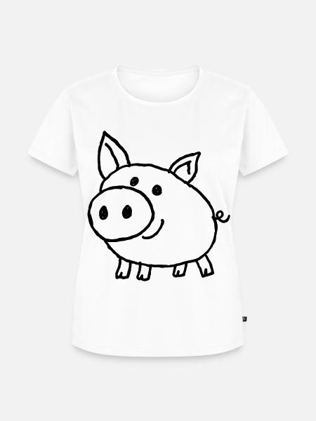 Fröhliches Schwein in naiver Zeichenkunst - Frauen Premium Bio T-Shirt - Weiß