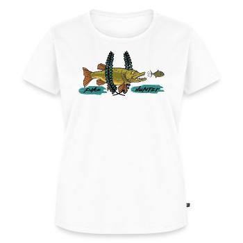 Pike Hunter – Conception de brochet pour les pêcheurs de carnassiers - T-shirt Premium bio Femme - blanc - Devant - AI Model Female 172 dark (172cm)