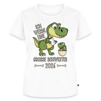 Große Schwester 2026 Dino Baby Ei Dinosaurier - Frauen Premium Bio T-Shirt - Weiß - Vorne - AI Model Female 172 dark (172cm)