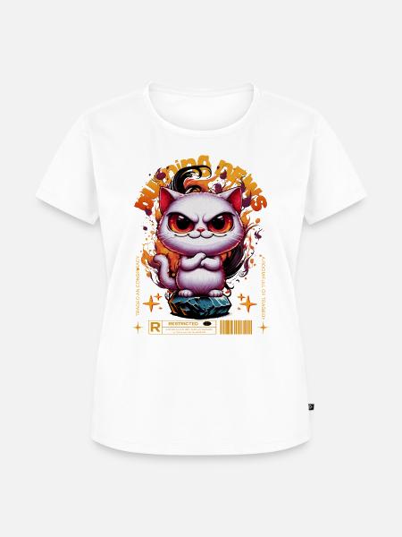 BURNING NEWS Caution cat - Frauen Premium Bio T-Shirt - Weiß