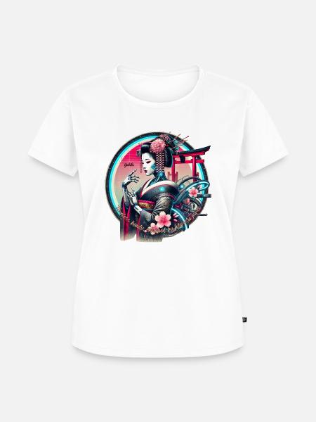 Yukiko Geisha: Timeless Beauty, Futuristic Power - Frauen Premium Bio T-Shirt - Weiß