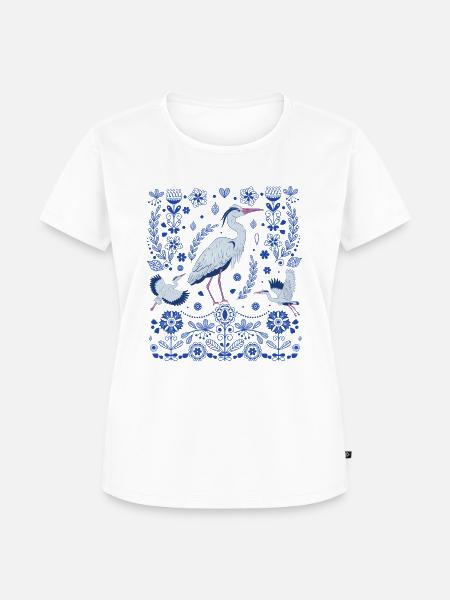 Großer Blaureiher Volkskunst - Frauen Premium Bio T-Shirt - Weiß
