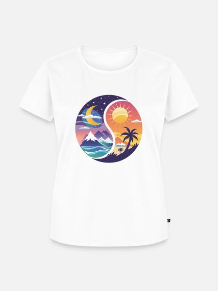 Ying Yang - Berge - Strand - Frauen Premium Bio T-Shirt - Weiß