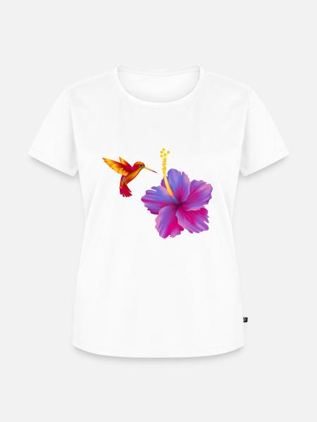 Hibiskus mit Kolibri - Frauen Premium Bio T-Shirt - Weiß