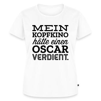 Warum ich grinse? KOPFKINO! - Frauen Premium Bio T-Shirt - Weiß - Vorne - AI Model Female 172 dark (172cm)