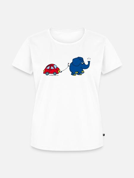 Der Elefant mit rotem Auto - Frauen Premium Bio T-Shirt - Weiß