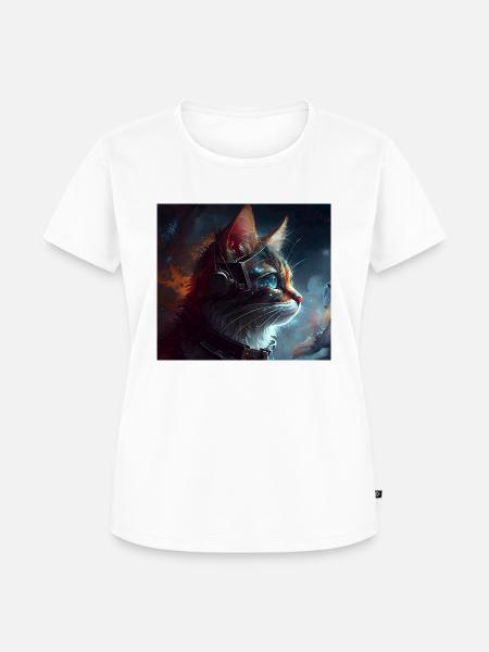 Futuristische Katze Sci-Fi Cyber - Frauen Premium Bio T-Shirt - Weiß