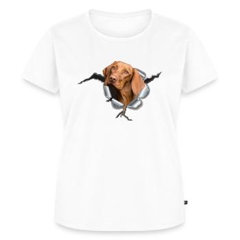 Magyar Vizsla im *Metall-Loch* - Frauen Premium Bio T-Shirt - Weiß - Vorne - AI Model Female 172 dark (172cm)