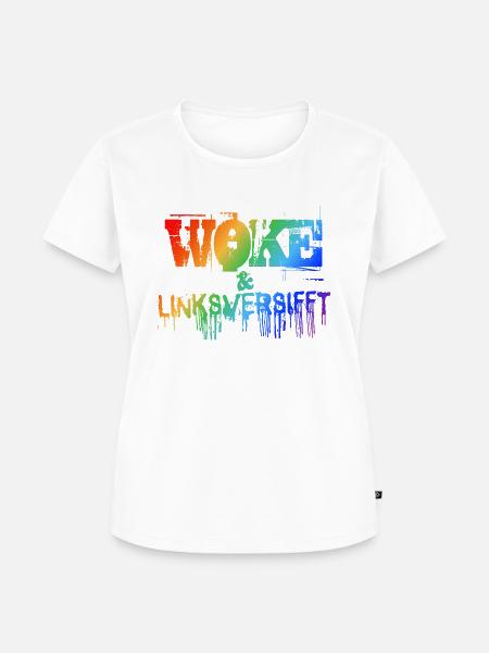 Selbstironie: WOKE & linksversifft - Frauen Premium Bio T-Shirt - Weiß