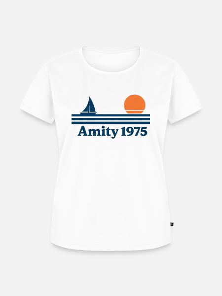 Sunset Retro Amity 1975 Segelboot - Frauen Premium Bio T-Shirt - Weiß