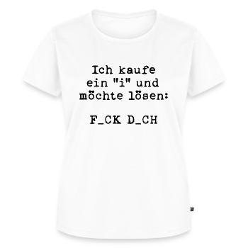 Ich kaufe ein "i" und möchte lösen - Frauen Premium Bio T-Shirt - Weiß - Vorne - AI Model Female 172 dark (172cm)