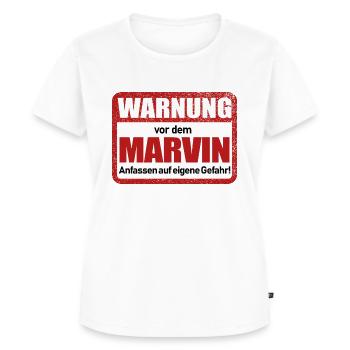 Marvin Name Lustiges Warnschild - Frauen Premium Bio T-Shirt - Weiß - Vorne - AI Model Female 172 dark (172cm)