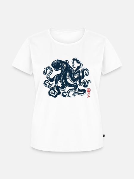 Oktopus mit Kanji - Frauen Premium Bio T-Shirt - Weiß