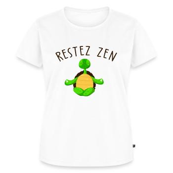 Restez Zen / cadeau humour yoga tortue - T-shirt Premium bio Femme - blanc - Devant - AI Model Female 172 dark (172cm)
