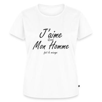 J'aime quand mon homme fait le ménage - T-shirt Premium bio Femme - blanc - Devant - AI Model Female 172 dark (172cm)