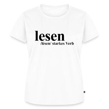 Lesen Sie das Wörterbuch zur Definition des Leseverbs - Frauen Premium Bio T-Shirt - Weiß - Vorne - AI Model Female 172 dark (172cm)
