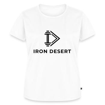 Iron Desert Logo - Frauen Premium Bio T-Shirt - Weiß - Vorne - AI Model Female 172 dark (172cm)