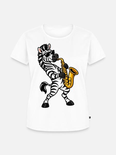 Zebra mit Saxophon - Frauen Premium Bio T-Shirt - Weiß