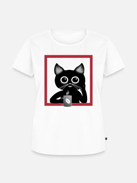 Kaffe Katze - Frauen Premium Bio T-Shirt - Weiß