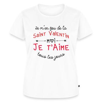 Je m'en fou de la Saint Valentin, cadeau,humour. - T-shirt Premium bio Femme - blanc - Devant - AI Model Female 172 dark (172cm)