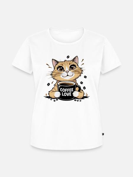 Kaffeeliebe Katze Design - Frauen Premium Bio T-Shirt - Weiß