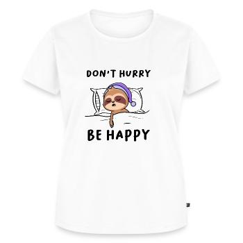 Ne vous dépêchez pas d’être heureux paresseux - T-shirt Premium bio Femme - blanc - Devant - AI Model Female 172 dark (172cm)