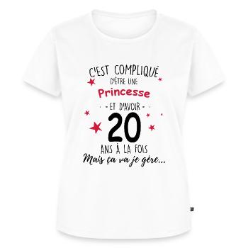 Princesse 20 ans Cadeau Anniversaire Femme - T-shirt Premium bio Femme - blanc - Devant - AI Model Female 172 dark (172cm)
