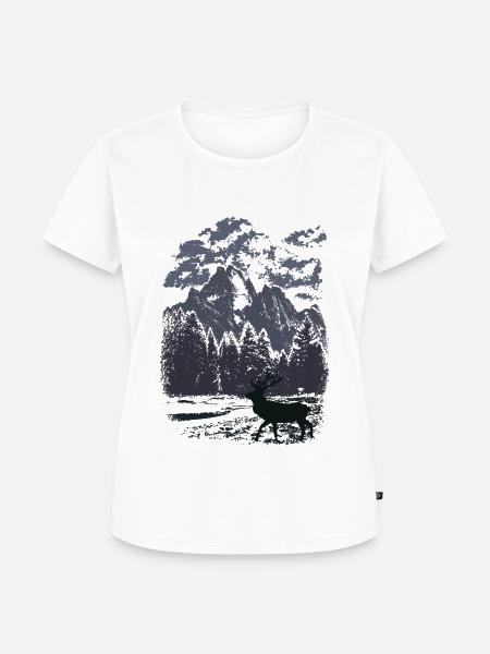 Bergwald und Rothirsch (Blau) - Frauen Premium Bio T-Shirt - Weiß