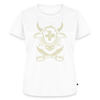 Kuhkopf als Piraten Design mit Schweizerkreuz - Frauen Premium Bio T-Shirt - Weiß - Vorne - AI Model Female 172 dark (172cm)