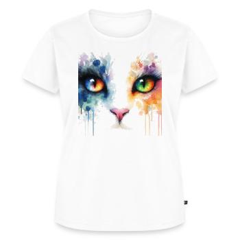 Katzenaugen aquarell bunt - Frauen Premium Bio T-Shirt - Weiß - Vorne - AI Model Female 172 dark (172cm)