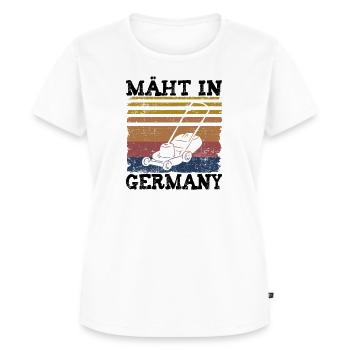 Mäht in Germany Rasenmäher Rasen mähen Spruch Papa - Frauen Premium Bio T-Shirt - Weiß - Vorne - AI Model Female 172 dark (172cm)