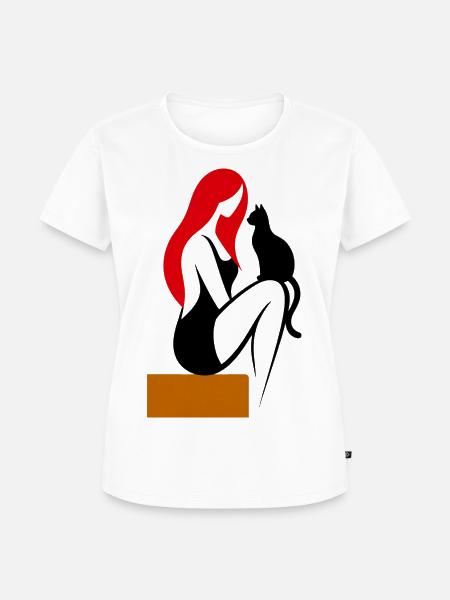 donna_stilizzata_con_capelli_rossi_e_gatto_nero - Frauen Premium Bio T-Shirt - Weiß